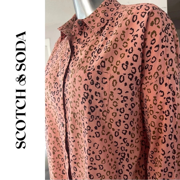 Scotch & Soda Button Down Long Sleeve  Shirt Leopard Print Salmon Small - Picture 4 of 9
